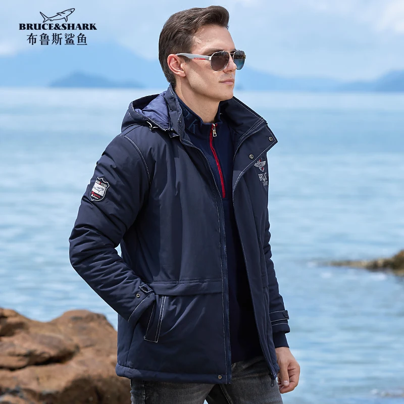 

New Men's Jacket Winter Clothes Cotton Inner thicken Bruce&Shark Heavy Warm Fashion Casual Men Blouse Coats Outerwear Big size