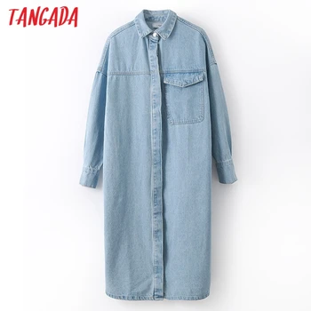 

Tangada women elegant oversized denim long trench coat 2020 autumn winter female street wear outwear windbreak 2N6