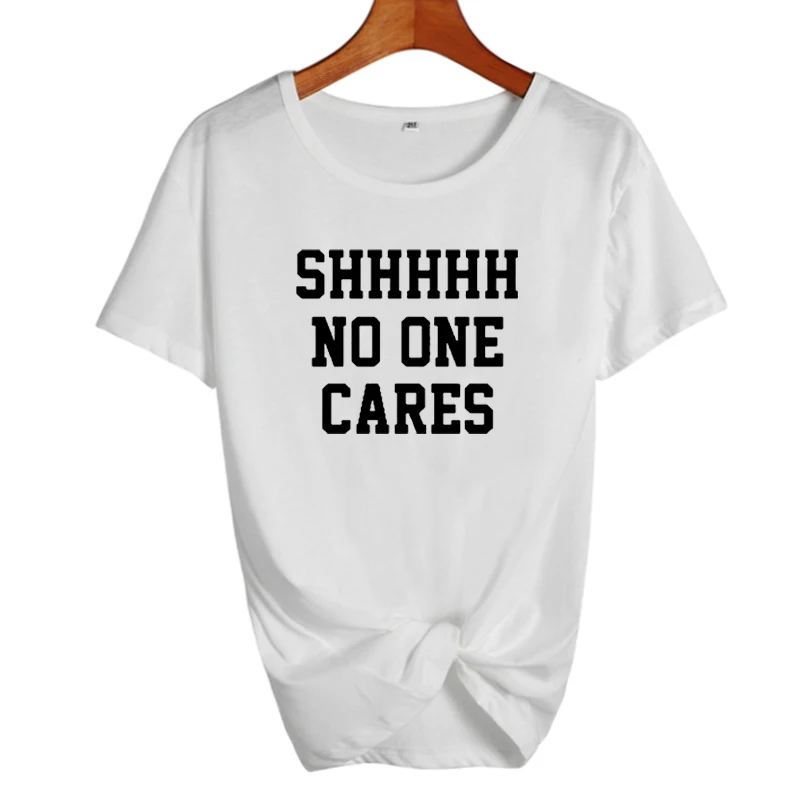 white-black ONSEME SHHHHH NO ONE CARES футболка с буквенным принтом женская одежда больших размеров Kawaii женская футболка с короткими рукавами Топы в Корейском стиле - Цвет: white-black