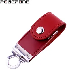 POWERONE – clé USB en métal, support à mémoire de 8GB 16GB 32GB 64GB, lecteur Flash en cuir 