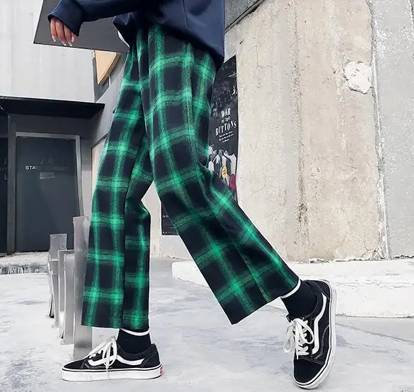 Решетки девять брюки женские осенние новые свободные Harajuku ретро Высокая талия широкие брюки