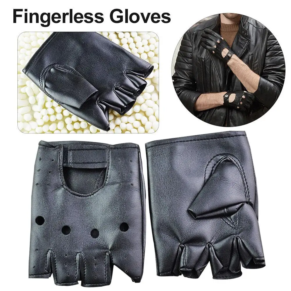 

1 Pair Unisex Black PU Leather Fingerless Gloves Solid Female Half Finger Driving Women Men Fashion haulage motor Punk Gloves