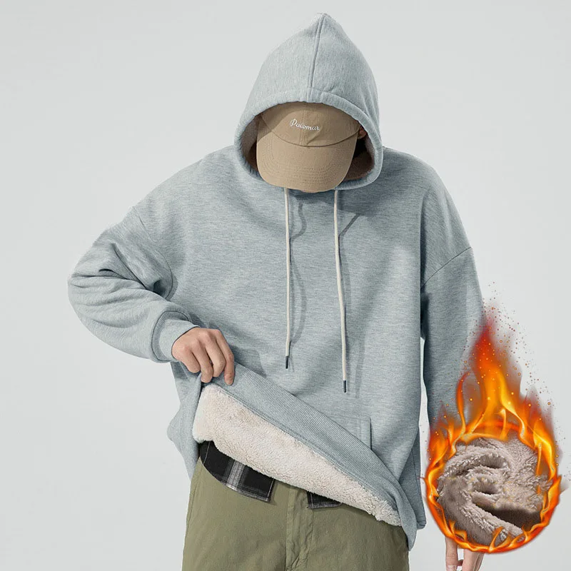 Men Warm Hoodies Sweatshirts Autumn Winter Hip Hop Streetwear Men Pullover Sweatshirts Mens Solid Color Loose Hooded Coat MY674