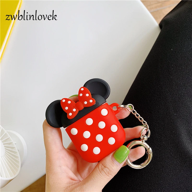 

New Cute Cartoon Mickey Kitty Keychain Keyring For Women Silicone Case Airpods Soft Shockproof AirpodAcessorios Product Cover