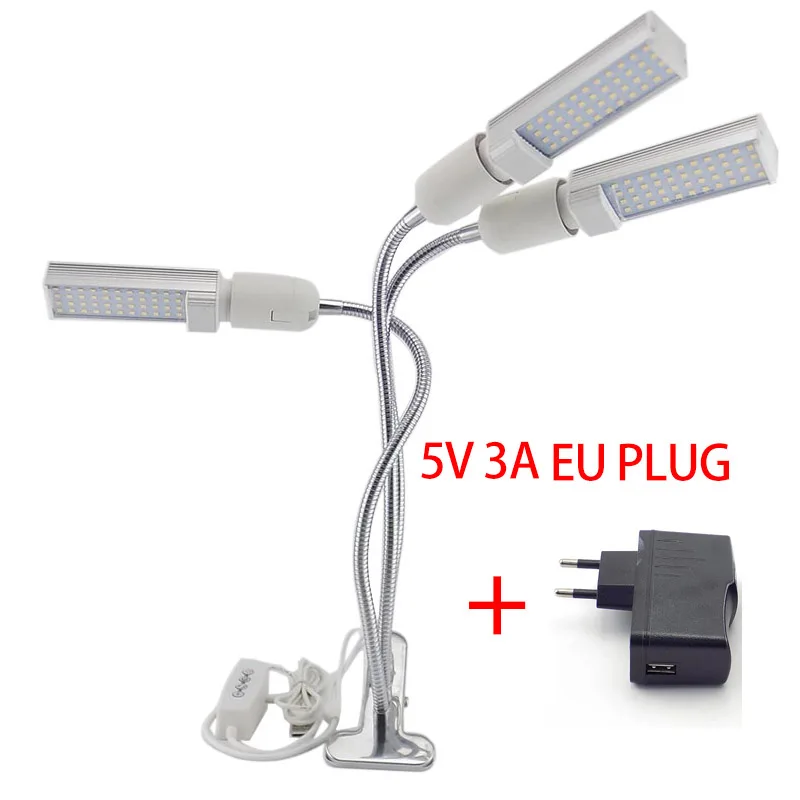 3 Bulbs 3 Heads EU Полный спектр комнатных растений светодиодный светильник для выращивания Фито лампа 3 головки USB таймер растущий светильник s growbox для роста комнаты теплицы зажим держатель - Испускаемый цвет: 3 Bulbs 3 Heads EU