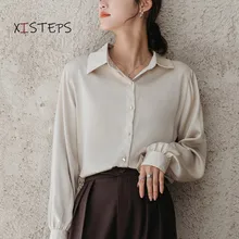 

Loose Suit Shirts For Women OL Style Work Wear Blouses Professional Chiffon Shirts White Beige Female Tops Turn-down Collar 2021