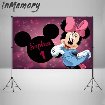 

Pink Sweetheart Minnie theme Backdrops for Girls Birthday Photo Background Custom Baby Party Decorations Photocall Photo Studio