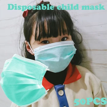 

50pcs Green Disposable PM2.5 Dust Mask Children Kid Filter Mask Children Outdoor Protective Mask Non-woven Fabrics Mask
