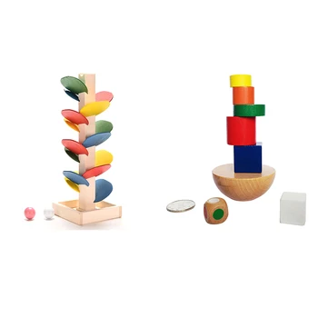 

2 Set Wooden Toy: 1 Set Balancing Game Children Puzzle Education Buliding Blocks Creative Toy & 1 Set Children Colorful Building