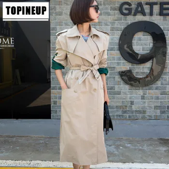 

British style Women's fashionable elegant double-breasted lapel Mid-length Slim trench coat
