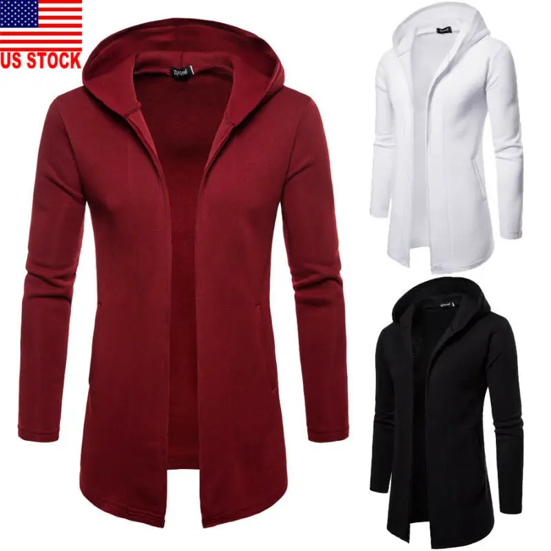 

2019 New Fashion Men Hooded Cardigan Hoodie Jacket Slim Long Sleeve Casual Solid Autumn Winter Warm Open Stitch Coat