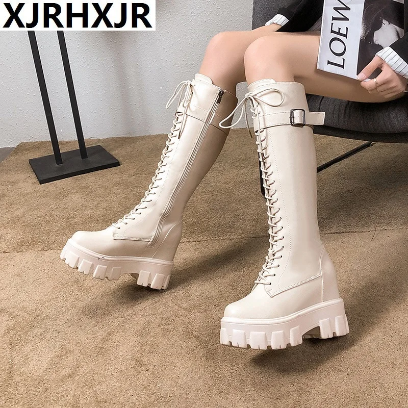 

2019 Autumn Winter Knee High Snow Boots Winter Shoes Keep Warm Hidden Heel Long Boots Cross Strap Plush Boots With Buckle