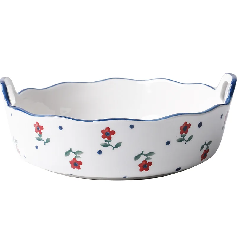Nordic Kitchen Salad Bowl Baking Family Restaurant Fruit Plate Vegetable Hand Colored Two-eared