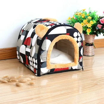 

Removable and Washable Folding Pet House Geometric Pattern Kitten Pet Kennel Portable Travel Basket Bag Suitable for Pets