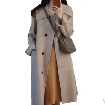 

plus size 4XL! winter loose single breasted woolen coat women big lapel wool blends coat
