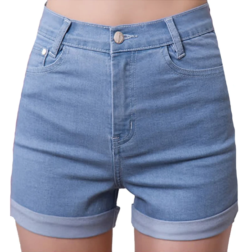 VIIANLES Womens High Waist Shorts Euro Style Blue Crimping Summer New Durable Slim Casual Plus Size Blue Denim Shorts For Women