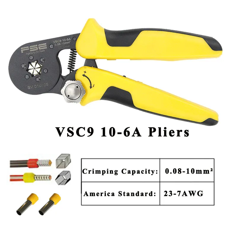 Crimping pliers tools VSC9 10-6A 0.08-16mm2 23-7AWG for tube type needle type terminal manual adjustable tools