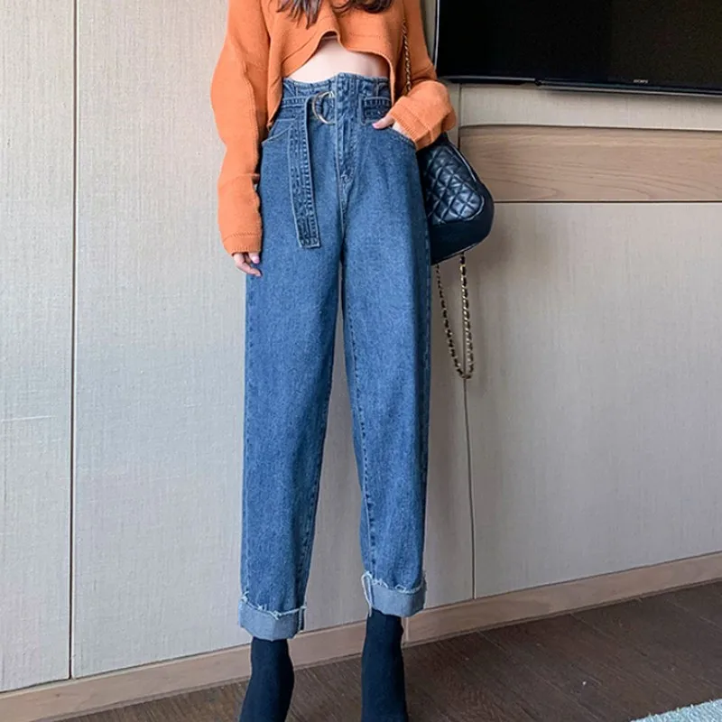 Kasual Vintage Jeans Lurus Pinggang 
