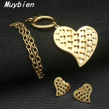 

Newest Heart Stainless Steel fashion Jewelry Gold color Necklace And Earrings sets for Women SFGKATCC