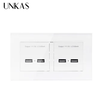 

UNKAS Wall Socket 4 USB Smart Induction Charge Port For Mobile 5V 4.2A Output LED Crystal Tempered Glass Panel