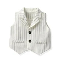 Детская одежда в европейском и американском стиле; сезон весна-осень; жилет в полоску с отложным воротником для джентльменов, кормящих мальчиков; торжественное платье с поясом