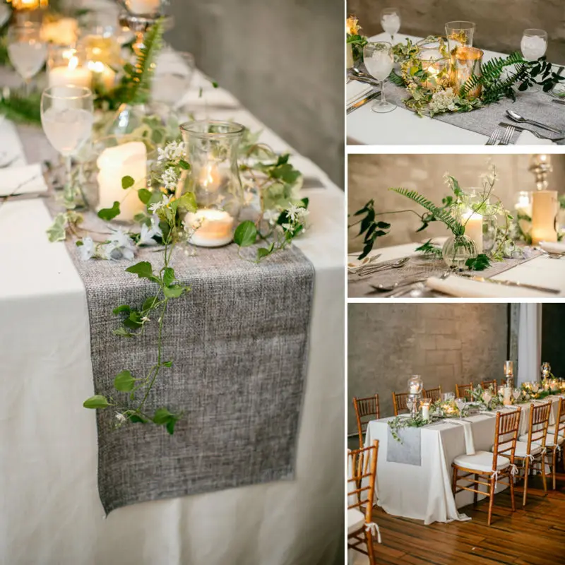 

Hot Vintage Natuurlijke Jute Geïmiteerd Jute Linnen Tafelloper Kerst Bruiloft Grijs/Kaki Tafellopers Restaurant Tafel Decor