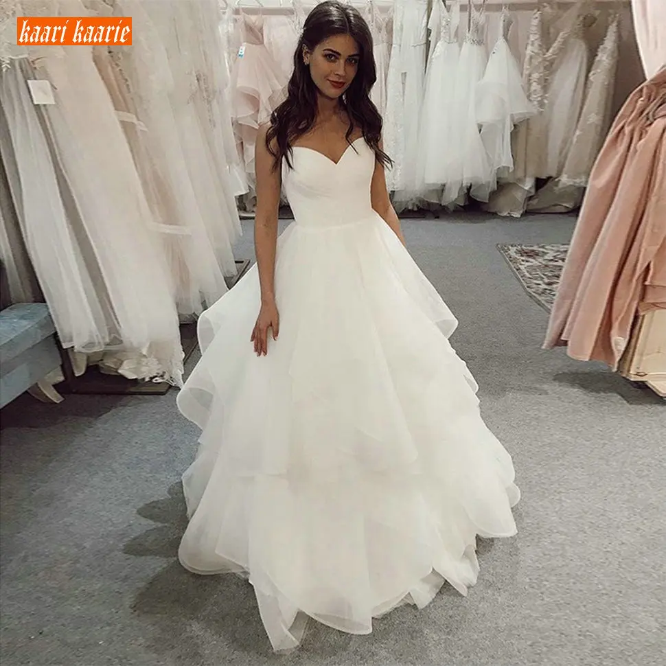 

Gorgeous Ball Gown Wedding Dress Sweetheart Pleat Organza Ruffles Backless Bridal Dresses Spaghetti Strap illusion Wedding Gowns