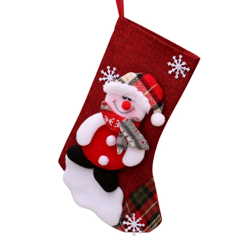 Льняные рождественские чулки Санта Клаус Снеговик носки сладкий подарок в сумочке держатели Рождественская елка орнамент рождественские украшения для дома - Цвет: B