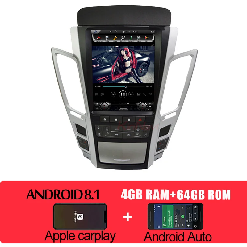 KiriNavi Telsa Style Vertical Screen 1 Din Android 8.1 10.4" Car Radio Gps Navigation For Cadillac CTS Old SRX Car Dvd Player 4G - Цвет: android car radio