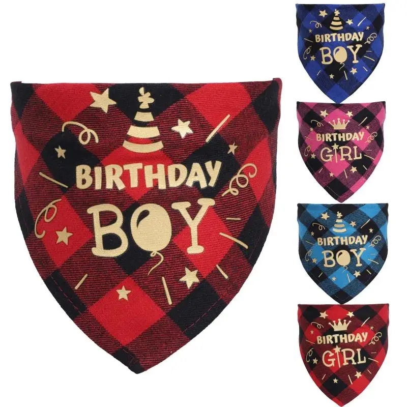 

Бандана для собак, милая слюнявчик для домашних питомцев на день рождения, клетчатый ошейник для маленьких собак, чихуахуа, померанский акс...