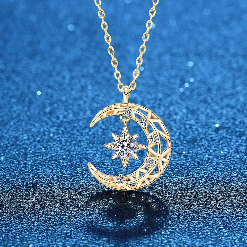 Moon & Star Necklace 1/8 ct tw Blue Diamonds Sterling Silver | Kay