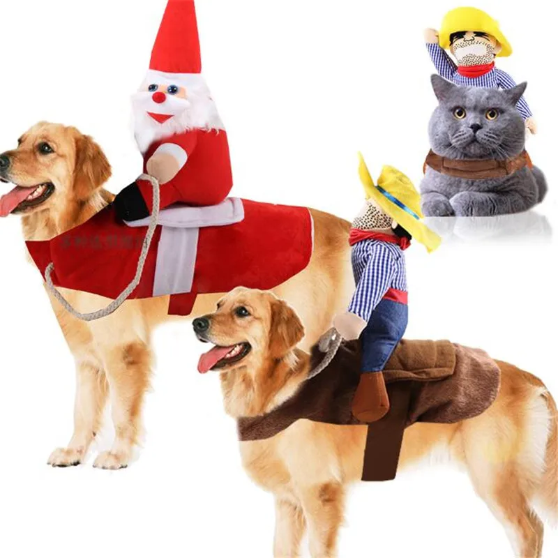 Зимние костюмы для домашних животных, собак, кошек, красный костюм Санта Клауса, кукла для верховой езды, одежда для средних и больших собак, Рождественский золотистый ретривер, забавные подарки