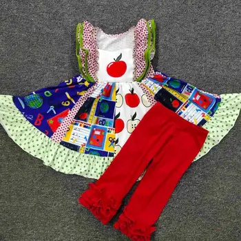 

Wholesale Summer Kids Boutique Cotton Clothing Ruffle Pants Girls Outfits Back To School Design