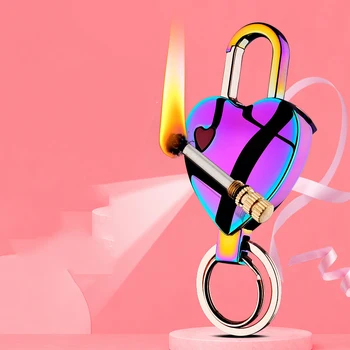 

New Free Fire Starter Waterproof Heart Keychain Flint Lighter for Christmas Lighter Gift Permanent Matches Oil Lighter Men Gift