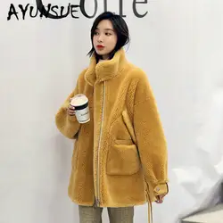 Пальто из натурального меха для стрижки овец, 100% шерстяная Женская куртка, осенне-зимнее пальто, женская одежда 2019, корейский Модный