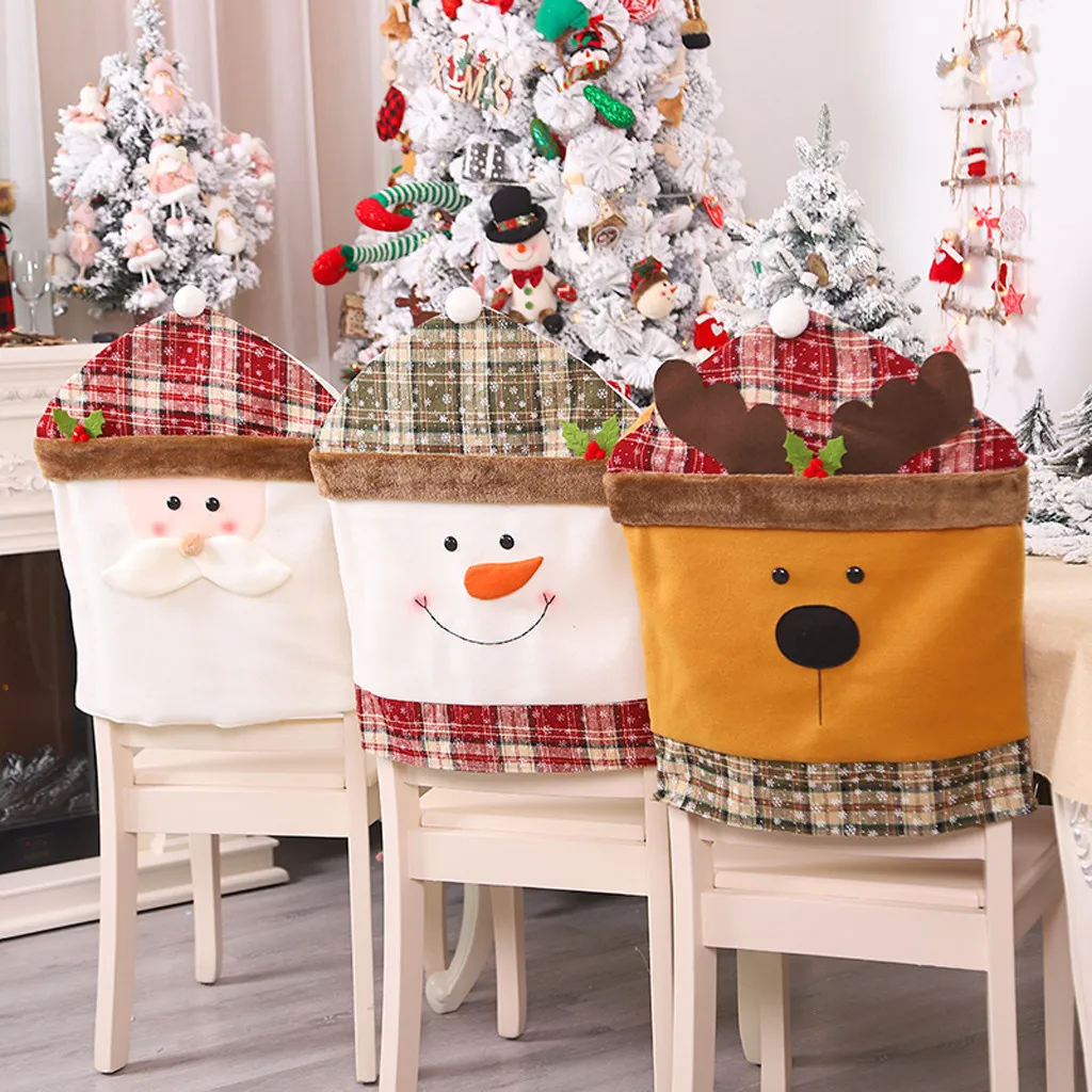 Santa Snowman Elk Chair Cover Christmas Dining Table Seat Flannel