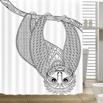 

Shower Curtain, Bathroon Curtains-Sketch, Monkey Upside Down,Pure White Cloth Fabric Decor