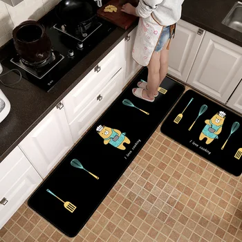 

Cartoon cute chef bear kitchen mat combination entry mat bedroom long bedside blanket