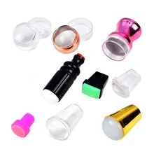 10 типов, дизайн, чистые прозрачные силиконовые штампы для дизайна ногтей, скребок с крышкой, прозрачные штампы для ногтей, штамповки, инструменты для дизайна ногтей
