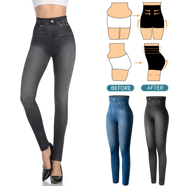 US $7.84 Faux Denim Jeans Leggings Women Seamless Slim Leggings Sexy Fashion High Waist Long Printing Fitnes