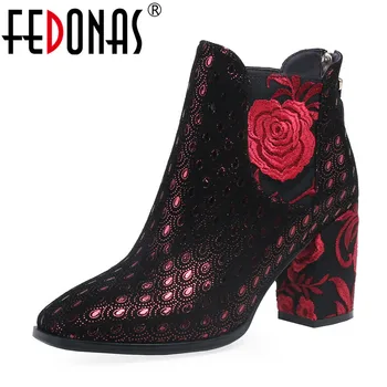 

FEDONAS High Quality Heels Women Ankle Boots Genuine Leather Autumn Winter Warm Prom Shoes Woman Elegant Flower Chelsea Boots