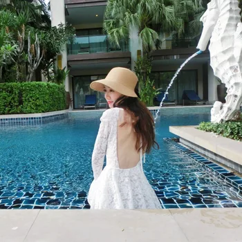 

Swimsuit One Piece Bikinis Female 2019 Women's Beach Outings Woman With Push Up Swimsuits Nethong Long Sleeve Lace Sexy Skirt