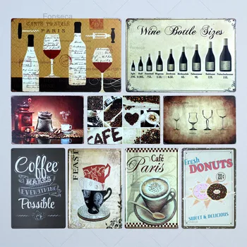 

Coffee Bottle Metal Painting Tin Sign Wall Bar Cafe Home Pub Art kitchen Decor Living room Cuadros Paris Cafe Wine bottle siges