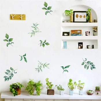 

Tofok Green Leaves DIY Wall Sticker Pastoral Style Plants Living Room TV Sofa Background Decoration Home Nursery Mural Decals