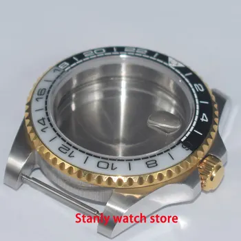 

Sapphire crystal 40mm stainless steel white black bezel gold plated watch case fit ETA 2836 Miyota 8215 821A automatic movement