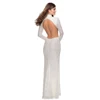 High Neck Long Evening Party Dress Silver Sequined Hollow Out Backless Full Sleeved Autumn Women's Gown ► Photo 2/6