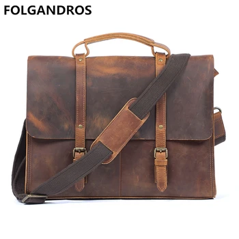 Best 2020 Vintage England Style Genuine Leather Shoulder Bag Men's Simple Crazy Horse Leather Laptop File Handbag Handmade Brand Bag