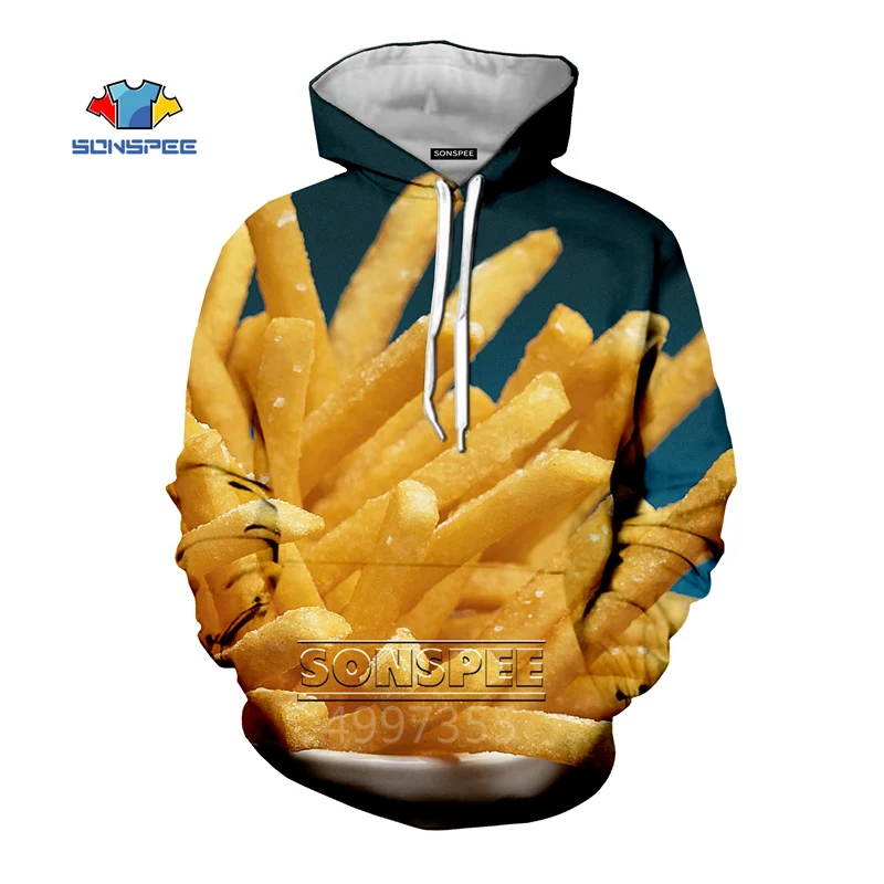 SONSPEE French fries burger/Осенняя модная толстовка для мальчиков и девочек-подростков толстовка с капюшоном для отдыха с 3D принтом пуловер с длинными рукавами для детей C156