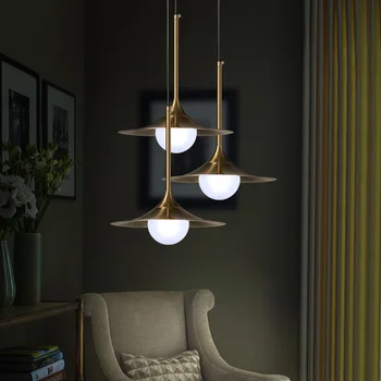 

Nordic Modern Minimalist Glass Pendant Light Gold Gilt Iron Personality Cover Led Dining Room Bedroom Kitchen Hanging Light Bed