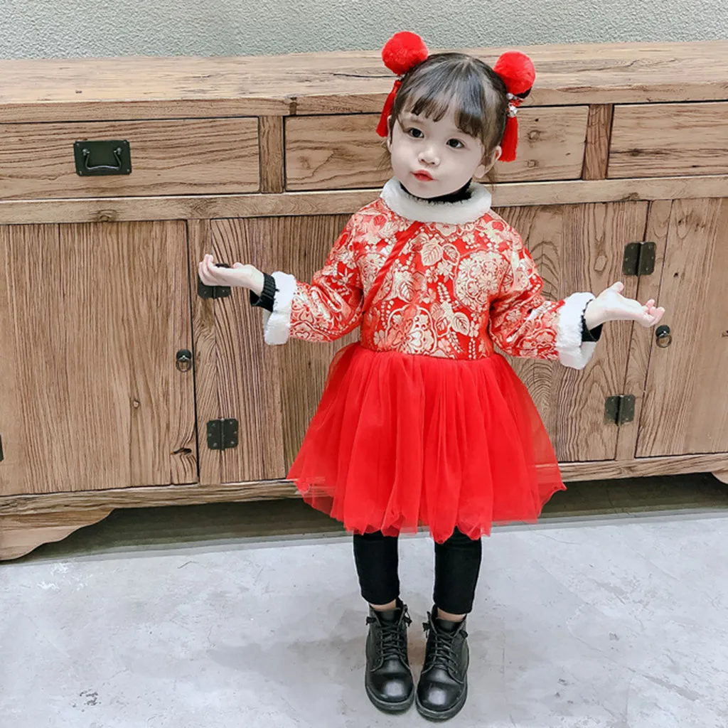 Милое детское платье принцессы с длинными рукавами в китайском стиле для девочек; vestidos festa infantil menina